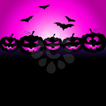 Bats Pumpkin Showing Trick Or Treat And Happy Halloween