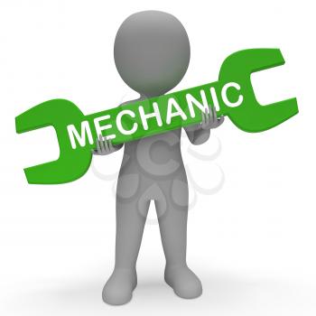 Mechanic Character with Spanner Shows Engineer Jobs 3d Rendering
