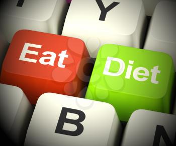 Eat Diet Keys Showing Fiber Exercise Fat And Calorie Advice Online 3d Rendering