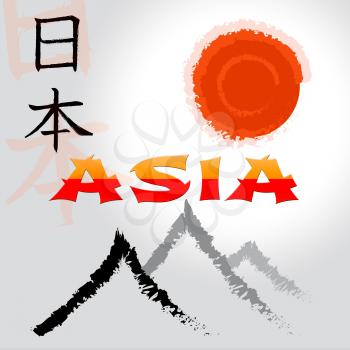 Asia Mountain And Sun Symbols Indicating Asian Tours 3d Illustration
