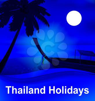 Thailand Holidays Beach By Moonlight Shows Thai Vacations 3d Illustration