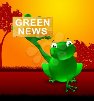 Frog With Green News Shows Eco Media 3d Illustration