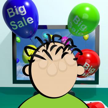Sale Balloons Coming From Computer Shows Promotion Discount 3d Rendering