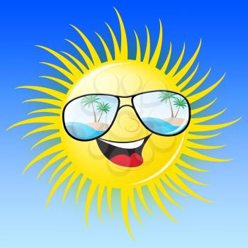 Summer Sun With Glasses Smiling Shows Heat 3d Illustration