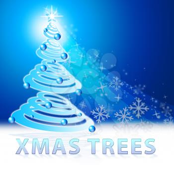 Xmas Trees Scene Shows Christmas Tree 3d Illustration