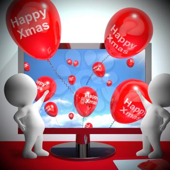 Red Balloons With Happy Xmas For Online Greeting 3d Rendering