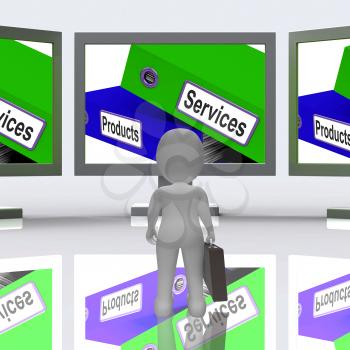 Services Products Screen Showing Business Service And Merchandise 3d Rendering