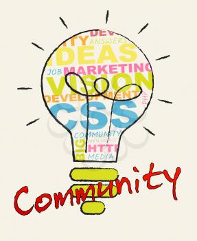 Community Lightbulb Words Shows Social Media 3d Illustration
