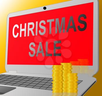 Christmas Sale Laptop Message Shows Xmas Discounts 3d Illustration