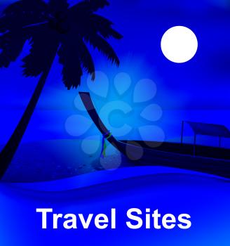 Travel Sites Beach By Moonlight Means Online Vacations 3d Illustration