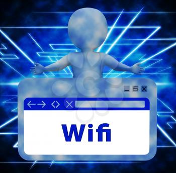 Wifi Webpage Character Showing Wireless Internet 3d Rendering