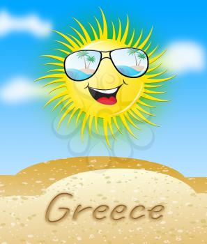 Greece Sun With Glasses Smiling Meaning Sunny 3d Illustration