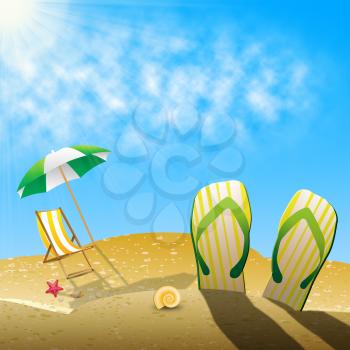 Beautiful Beach Shows Shoes On Summer Sea 3d Illustration