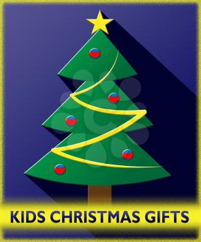 Kids Christmas Gifts Tree Showing Xmas Presents 3d Illustration