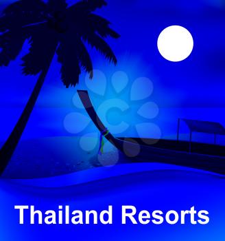 Thailand Resorts Beach By Moonlight Means Thai Hotels 3d Illustration