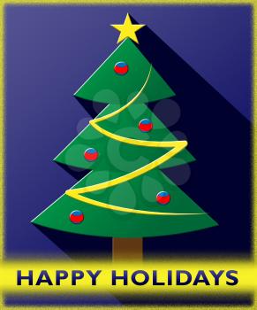 Happy Holidays Tree Showing Christmas Break 3d Illustration
