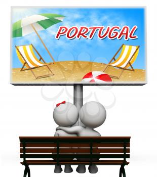 Portugal Vacations Sign Indicating Portuguese Iberian Holiday Beach 3d Illustration
