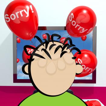 Sorry Balloons From Computer Shows Online Apology Regret 3d Rendering