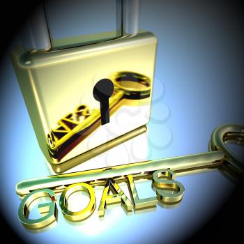 Padlock With Goals Key Showing Objectives Hopes And Future 3d Rendering