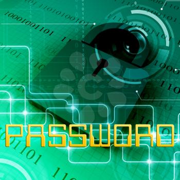 Password Security Data And Padlock Shows Sign In 3d Rendering