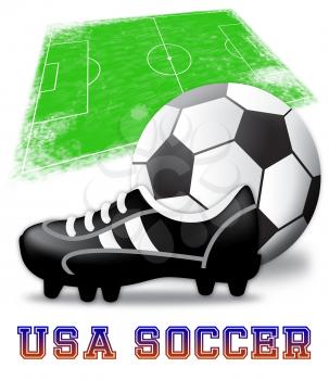 Usa Soccer Boots And Ball Shows American Football 3d Illustration