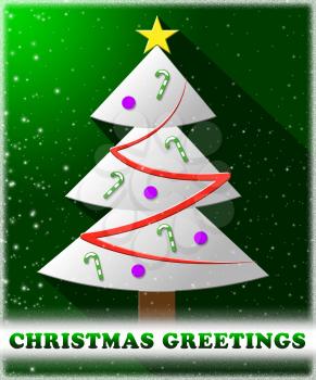 Christmas Greetings Tree Shows Happy Xmas 3d Illustration