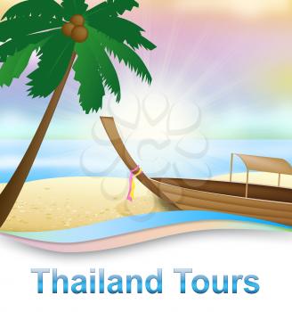 Thailand Tours Beach With Boat Means Travel In Asia 3d Illustration