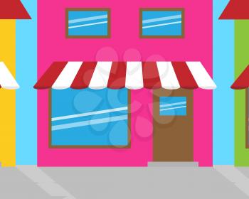 Shops Storefront In Street Shows Retail Sales 3d Illustration