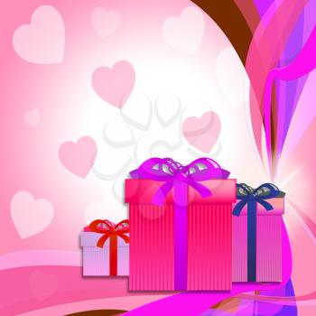 Heart Giftboxes Representing Celebrations Celebrate And Parties