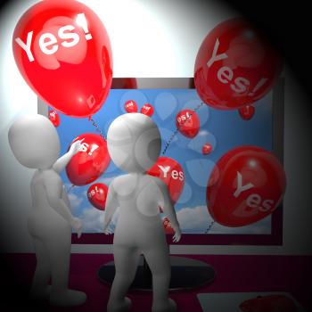 Yes Balloons From Computer Show Approval And Support Message 3d Rendering