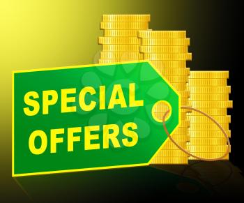 Special Offers Label And Coins Represents Big Reductions 3d Illustration