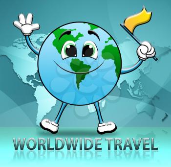 Worldwide Travel Globe Character Indicates Touring Roam 3d Illustration