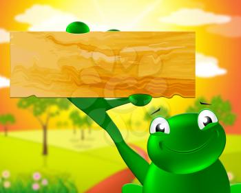 Frog With Blank Sign Demonstrates Nature Copyspace 3d Illustration