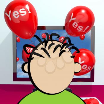 Yes Balloons From A Computer Shows Approval 3d Rendering