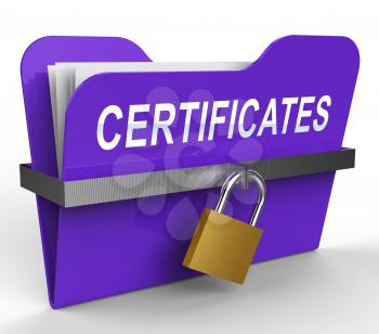 Certificates File With Padlock Indicates Diploma Files 3d Rendering