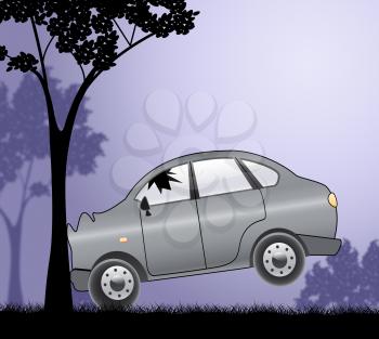 Car Tree Accident Showing Auto Crash 3d Illustration
