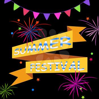 Summer Festival Ribbons And Fireworks Shows Summertime Concerts 3d Illustration