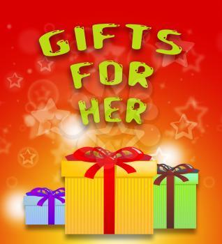 Gifts For Her Shows Gift Boxes And Stars 3d Illustration