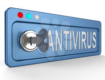 Online Antivirus Lock And Key Indicates Digital Virus 3d Illustration