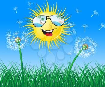Sun With Glasses And Flowers Showing Summer Time Outdoors