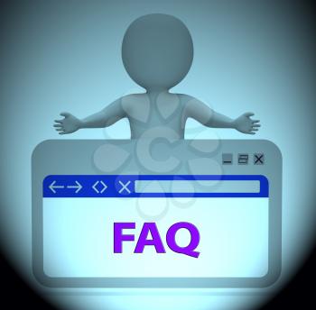 Faq Webpage Character Showing Frequently Asked Questions 3d Rendering