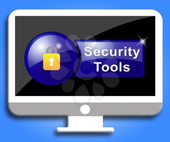 Security Tools Screen Padlock Represents Virus Tool And Software