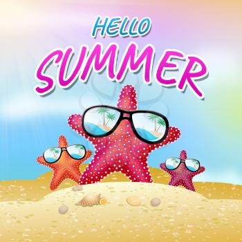 Hello Summer Beach Starfish Meaning How Are You 3d Illustration