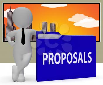 Proposals Folder Character Holds Plans And Contracts 3d Rendering