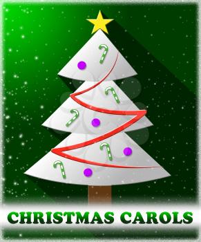 Christmas Carols Tree Shows Xmas Music 3d Illustration