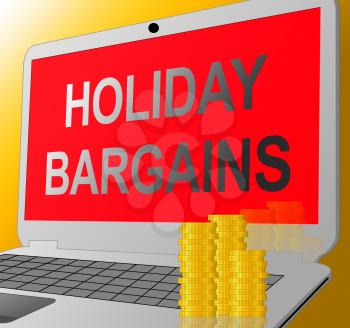 Holiday Bargains Laptop Message Represents Vacation Discounts 3d Illustration