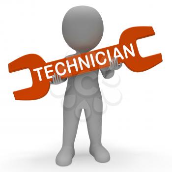 Technician Character with Spanner Shows Repair Worker 3d Rendering
