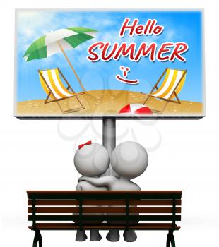 Hello Summer Couple Planning Holiday Means Beach Welcome 3d Rendering