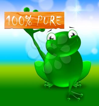 Frog With Hundred Percent Pure Sign Shows Healthful 3d Illustration
