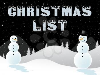 Christmas List Snowmen Scene Shows Xmas Wishlist 3d Illustration
